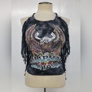 Harley Davidson Fringe Halter Top Upcycled